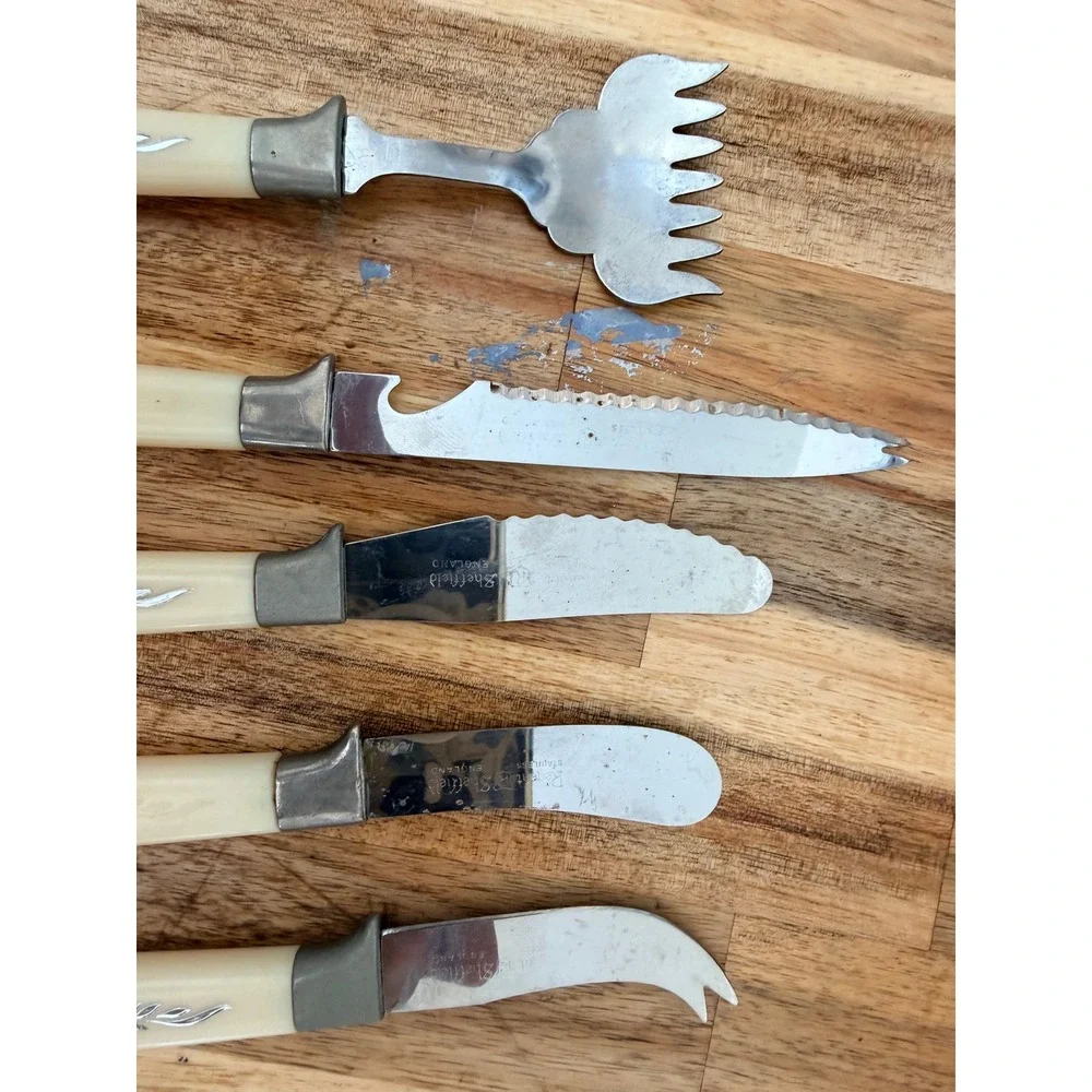 Regent Sheffield Vintage Stainless Steel Cutlery Set 5pc Cream Floral England